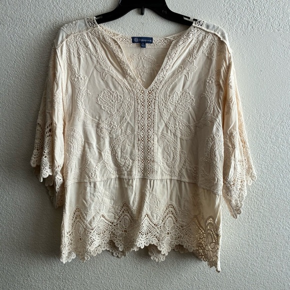 Democracy Women's Crochet Cotton Peplum Top S - Picture 3 of 11